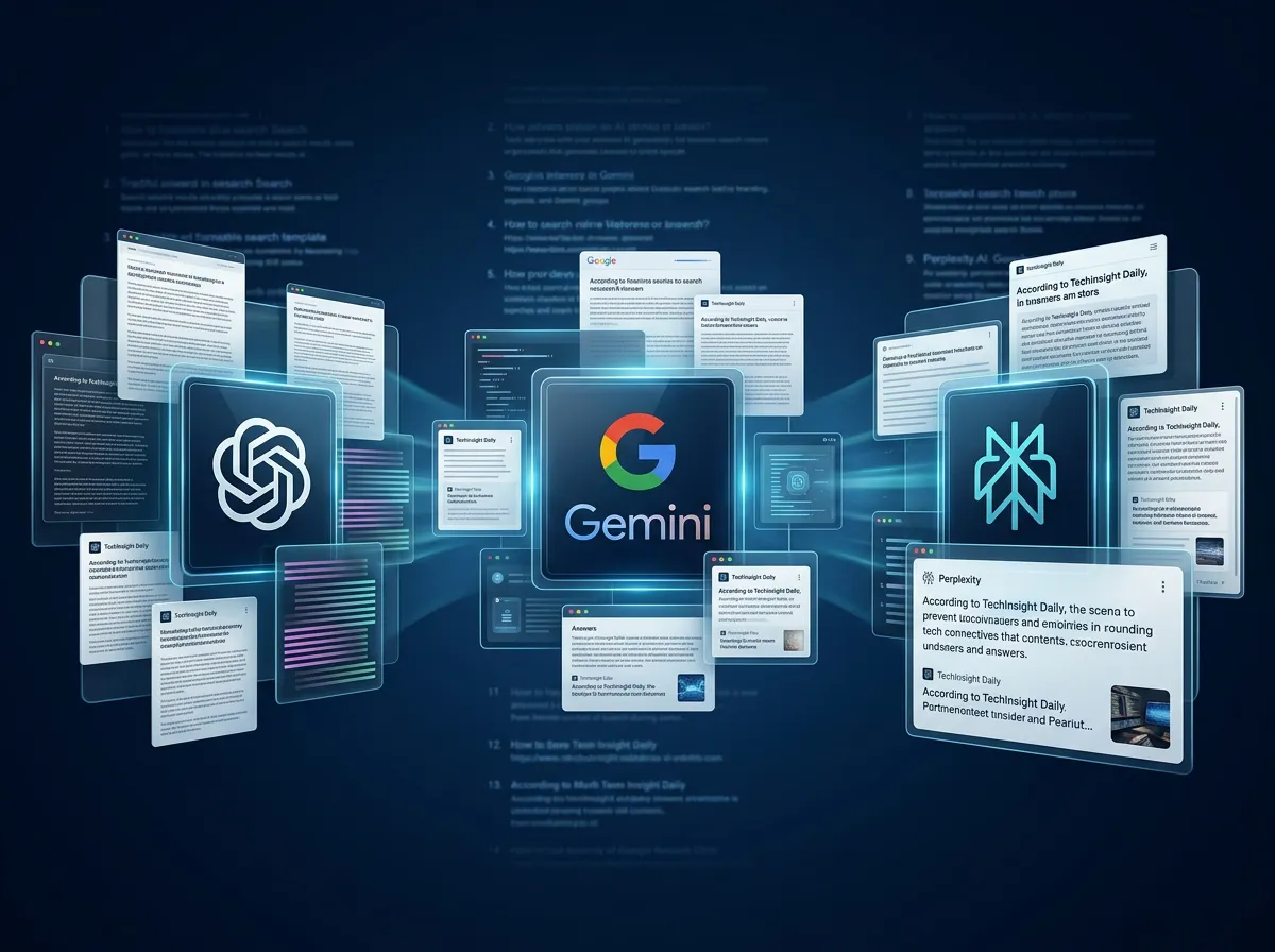 AI search engines like ChatGPT, Gemini, and Perplexity generating answers