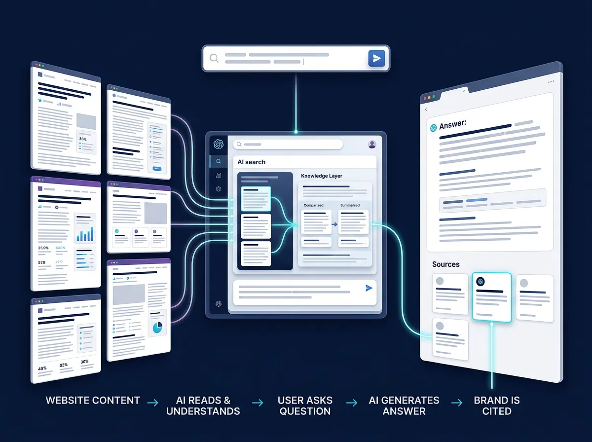 Generative Engine Optimization process with AI chatbots and RAG